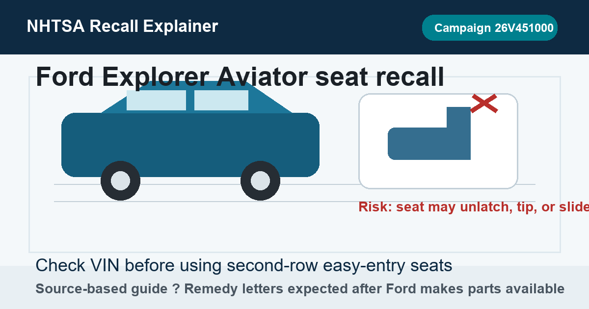 Ford Explorer Aviator seat recall 26V451000 owner explainer cover