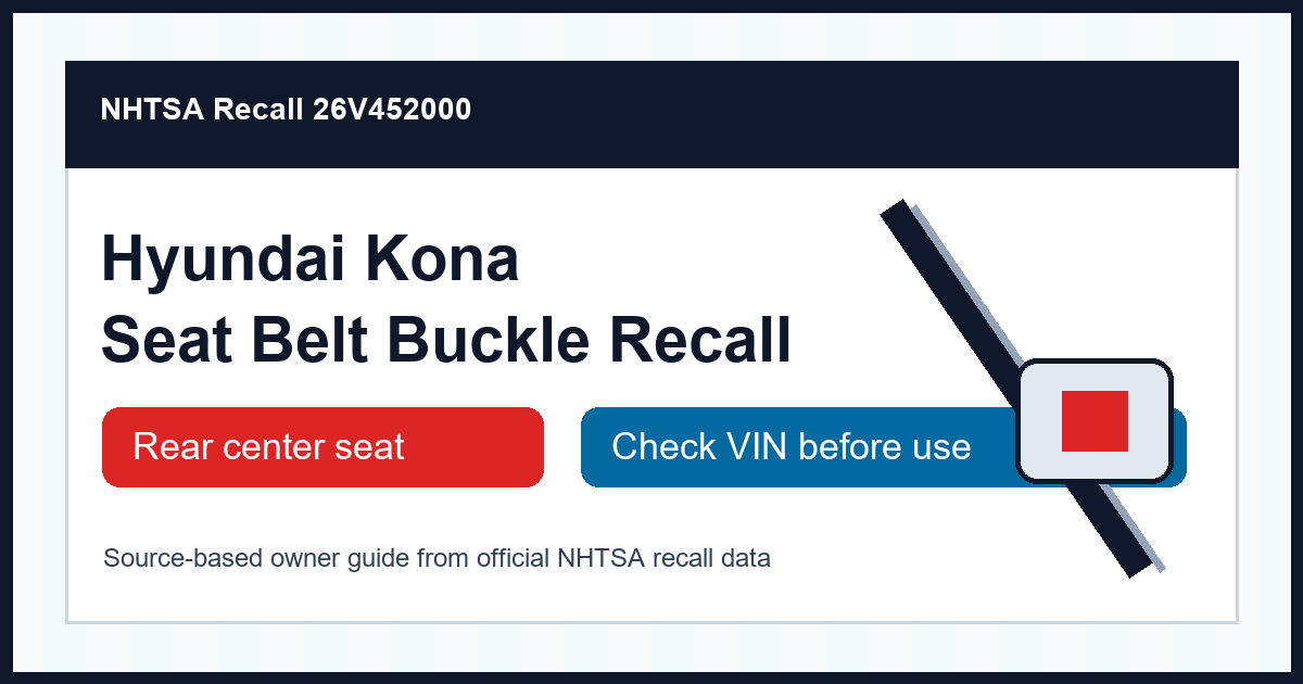 Hyundai Kona seat belt recall 26V452000 owner guide cover