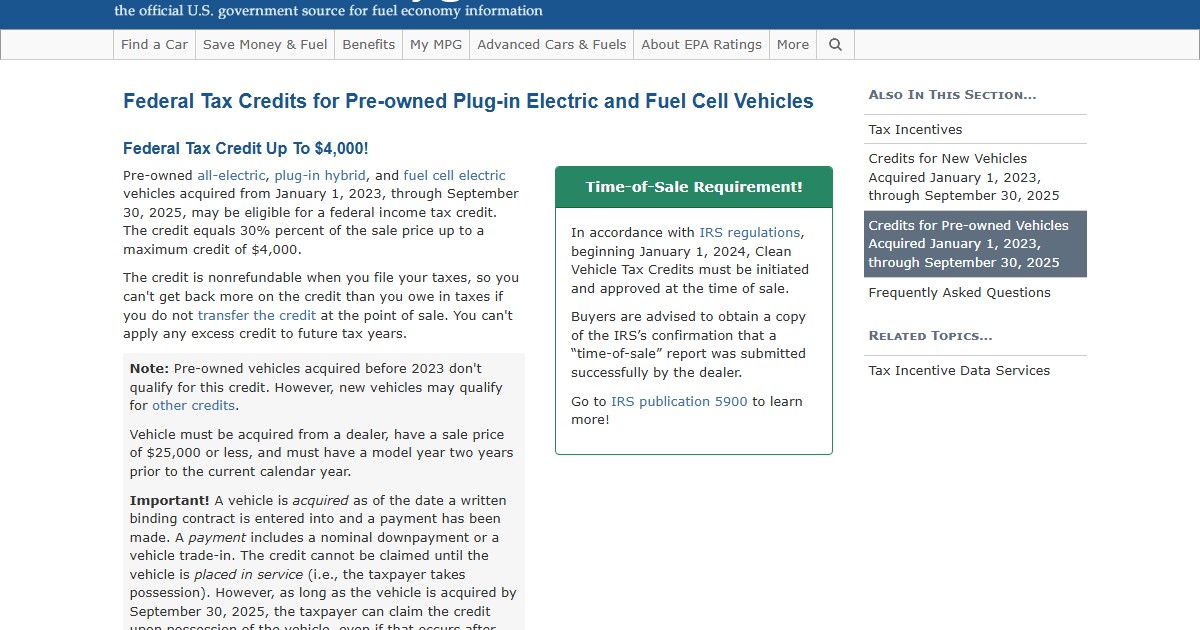 used clean vehicle credit