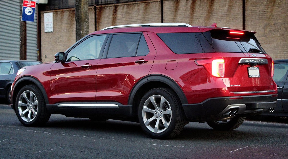 Ford Explorer rear view of the SUV that seats passengers in a second row